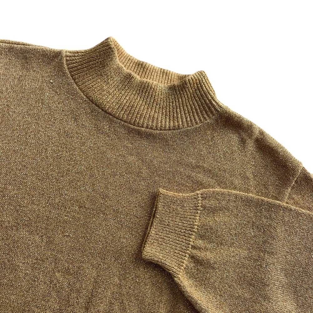 Alfred Dunner Women's M Gold Metallic Lurex Mock Neck Long Sleeve Sweater Vitage